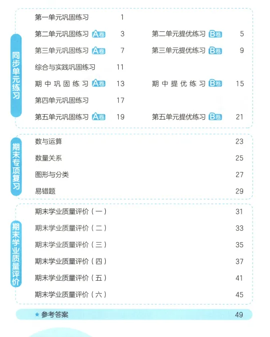 新版一二三四五六年级上册数学试卷,AB卷,分层试卷,含:单元卷、期中卷,专项复习卷,期末卷(人教版)-第6张图片-四季读书网