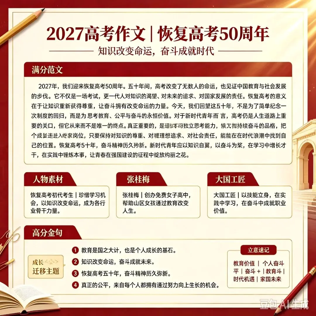 押一下2027高考作文满分范文+素材+金句(可摘抄)-第4张图片-四季读书网