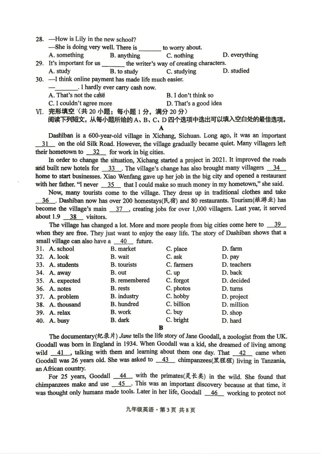 【初三月考】皖智定制卷2026-2027学年九年级英语第一次月考试卷和答案(人教)-第3张图片-四季读书网