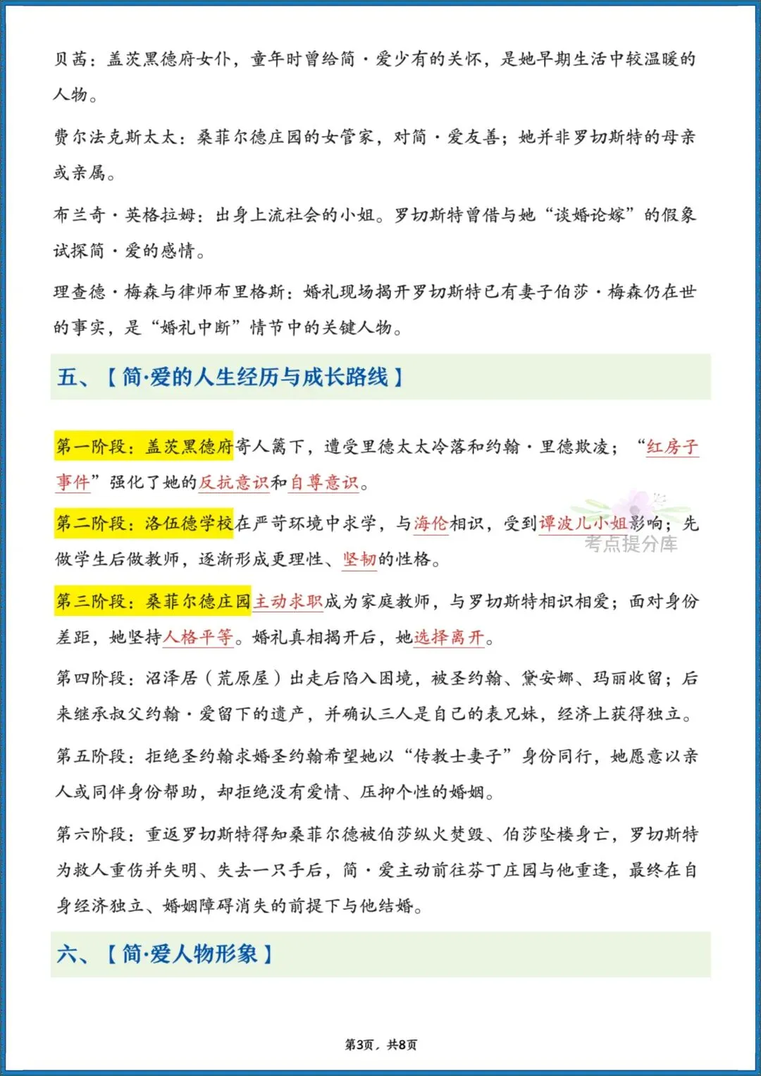 26秋初三 九年级上册语文 名著《简爱》高频考点梳理+分章节练习 附答案 共61页 可打印-第3张图片-四季读书网