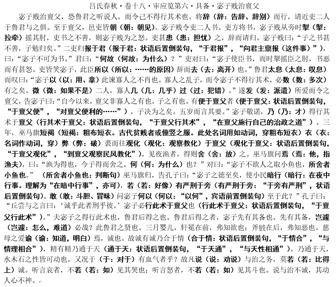 2026年高考语文全国I卷文言文《吕氏春秋・宓子贱治亶父》:诚有诚乃合于情,精有精乃通于天-第6张图片-四季读书网