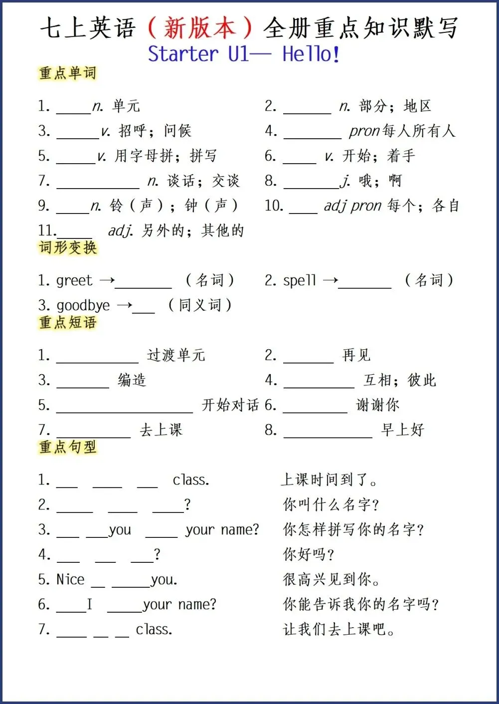 初一新教材 2026 七上英语全册重点汇总过关练习(背诵+默写)电子打印版!-第2张图片-四季读书网 初一新教材 2026 七上英语全册重点汇总过关练习(背诵+默写)电子打印版!-第2张图片-四季读书网