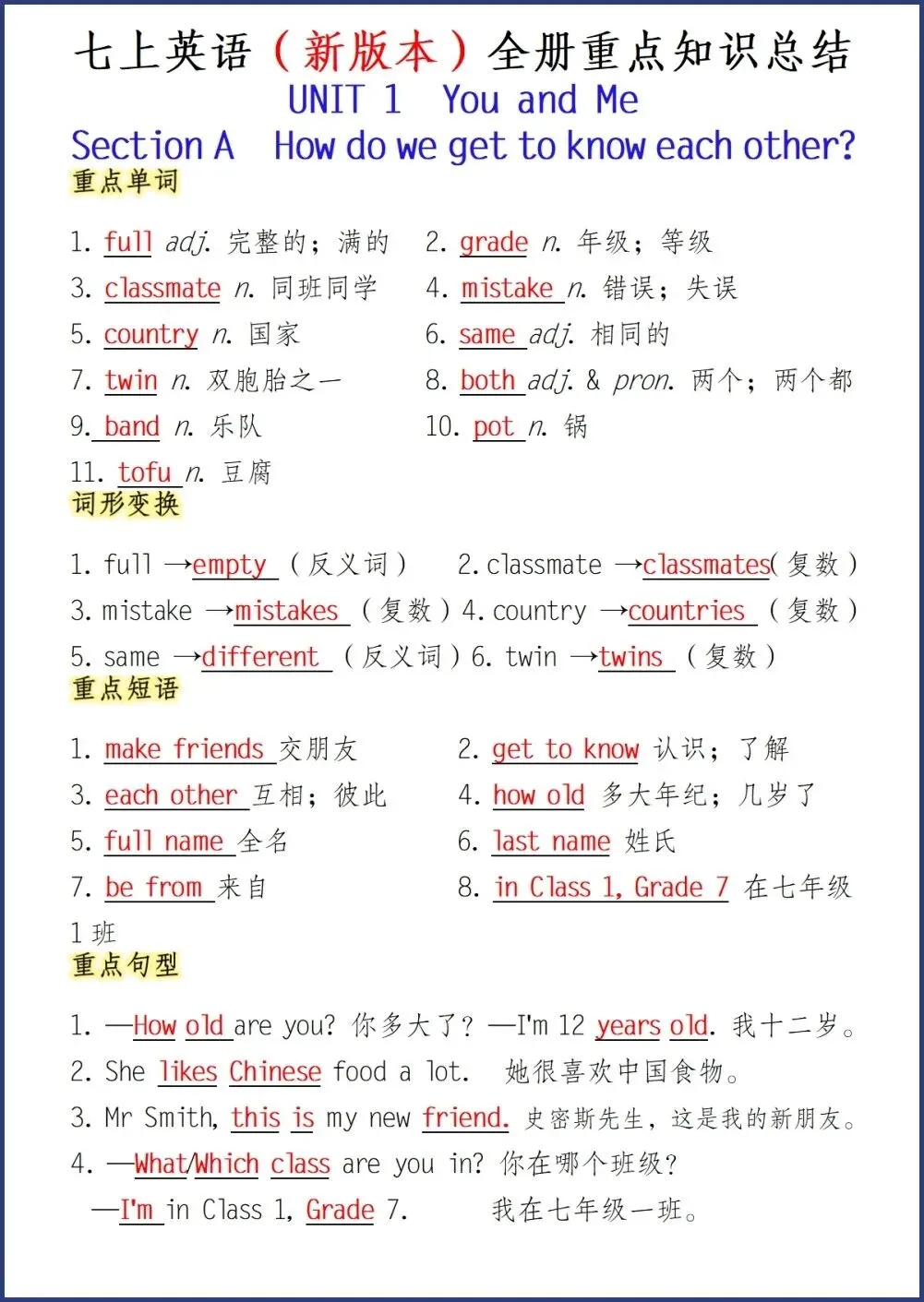初一新教材 2026 七上英语全册重点汇总过关练习(背诵+默写)电子打印版!-第5张图片-四季读书网 初一新教材 2026 七上英语全册重点汇总过关练习(背诵+默写)电子打印版!-第5张图片-四季读书网