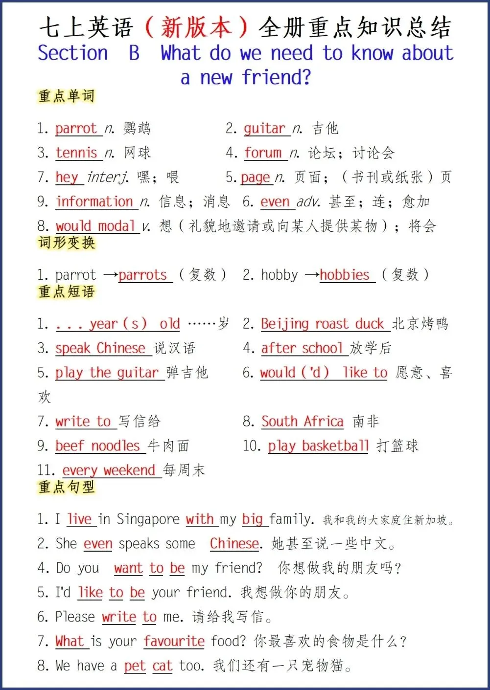 初一新教材 2026 七上英语全册重点汇总过关练习(背诵+默写)电子打印版!-第7张图片-四季读书网 初一新教材 2026 七上英语全册重点汇总过关练习(背诵+默写)电子打印版!-第7张图片-四季读书网