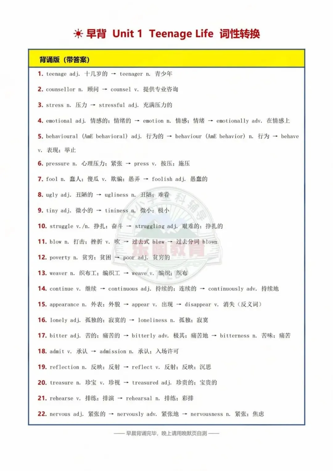 上海初三英语基础清单|词性+单词+短语一次领走-第4张图片-四季读书网 上海初三英语基础清单|词性+单词+短语一次领走-第4张图片-四季读书网