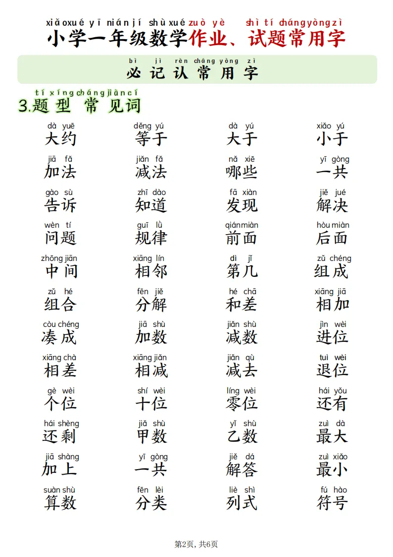 最新版一年级数学《作业试卷常用字》(拼音版)(读懂题意·可打印)开学必备-第2张图片-四季读书网 最新版一年级数学《作业试卷常用字》(拼音版)(读懂题意·可打印)开学必备-第2张图片-四季读书网