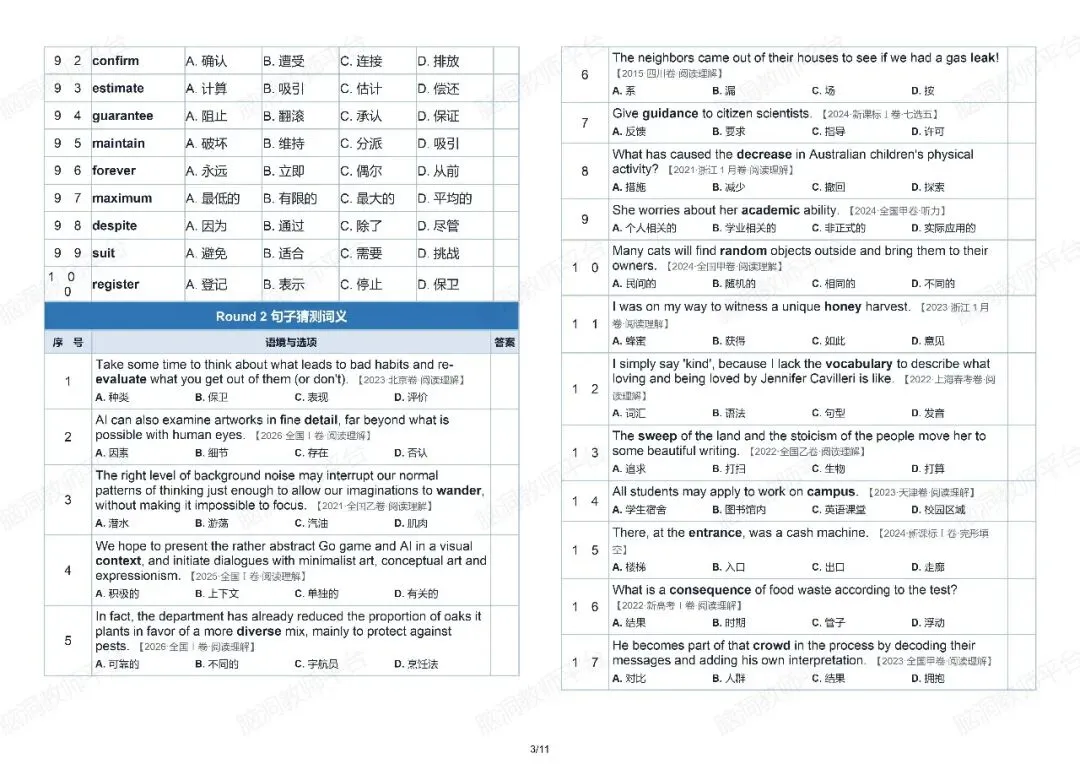 2027年高考1008高频词循环单 | 七轮语境核心词汇单-第8张图片-四季读书网