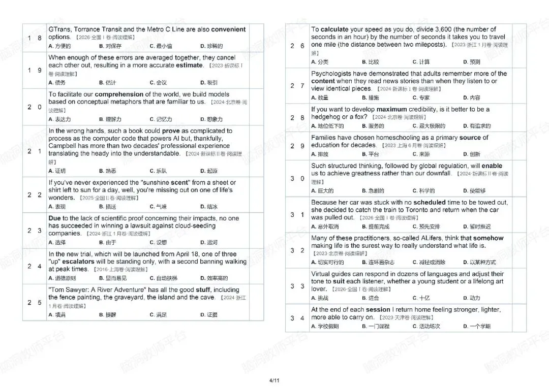 2027年高考1008高频词循环单 | 七轮语境核心词汇单-第9张图片-四季读书网