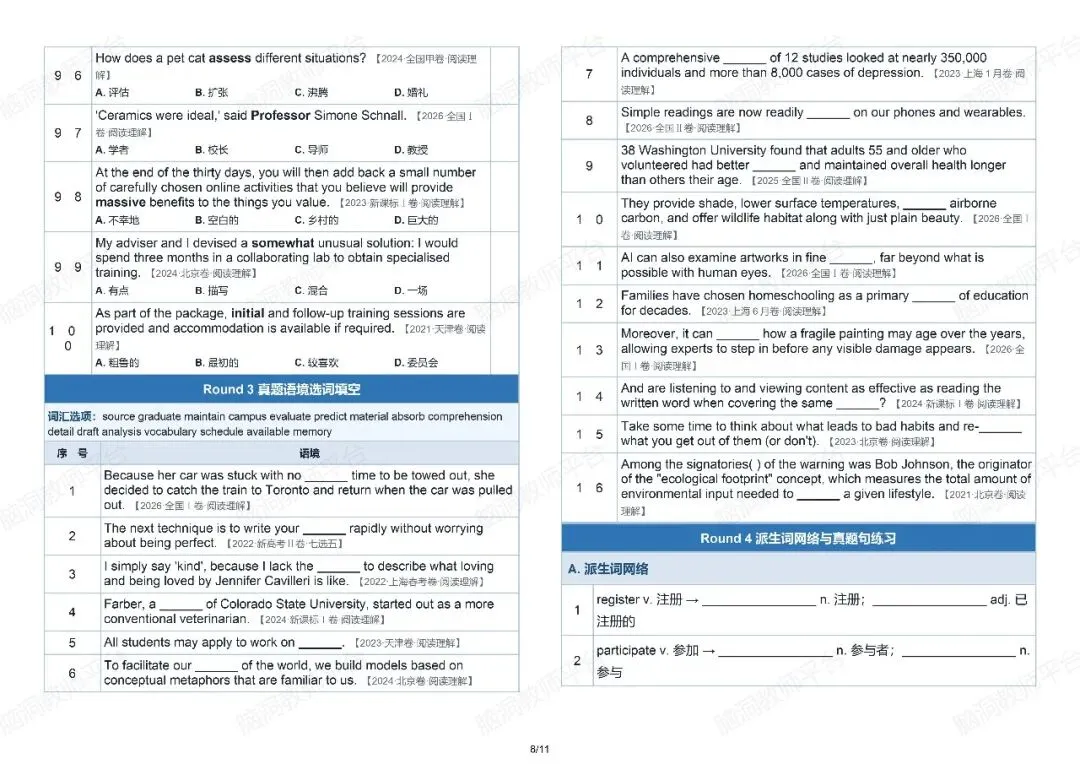 2027年高考1008高频词循环单 | 七轮语境核心词汇单-第11张图片-四季读书网