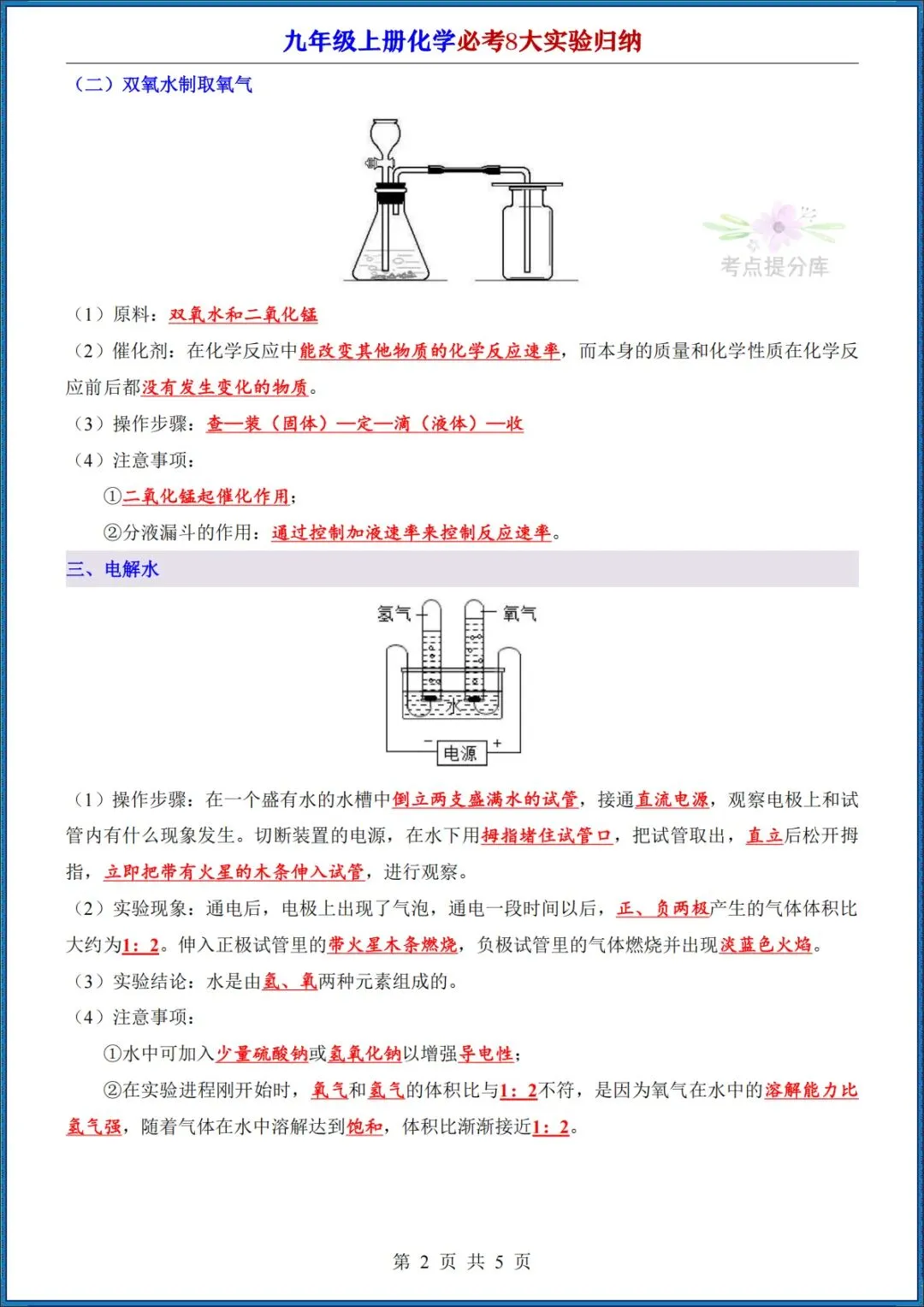 26秋初三 九年级上册化学《实验专题知识点总结》+《必考8大实验归纳》+《元素周期表速记法》 背诵版+默写版 共20页 可打印-第4张图片-四季读书网