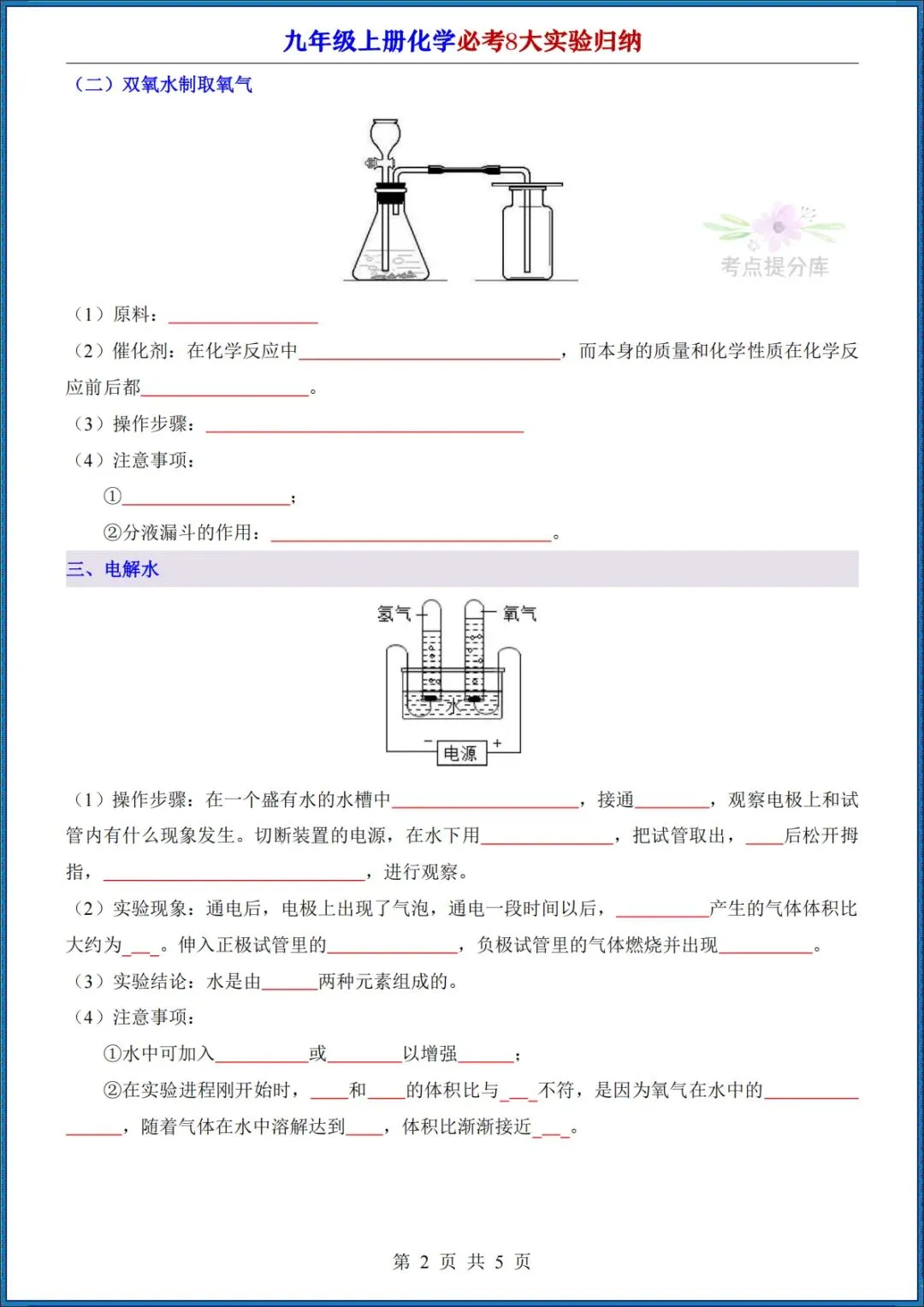26秋初三 九年级上册化学《实验专题知识点总结》+《必考8大实验归纳》+《元素周期表速记法》 背诵版+默写版 共20页 可打印-第11张图片-四季读书网
