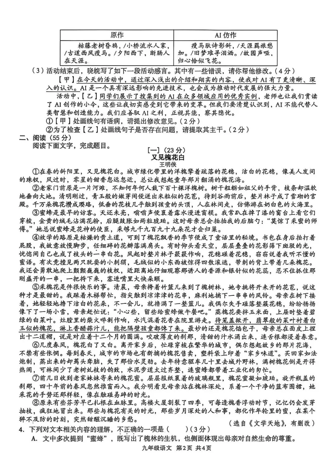 【初三月考】皖智定制卷2026-2027学年九年级语文第一次月考试卷和答案-第2张图片-四季读书网