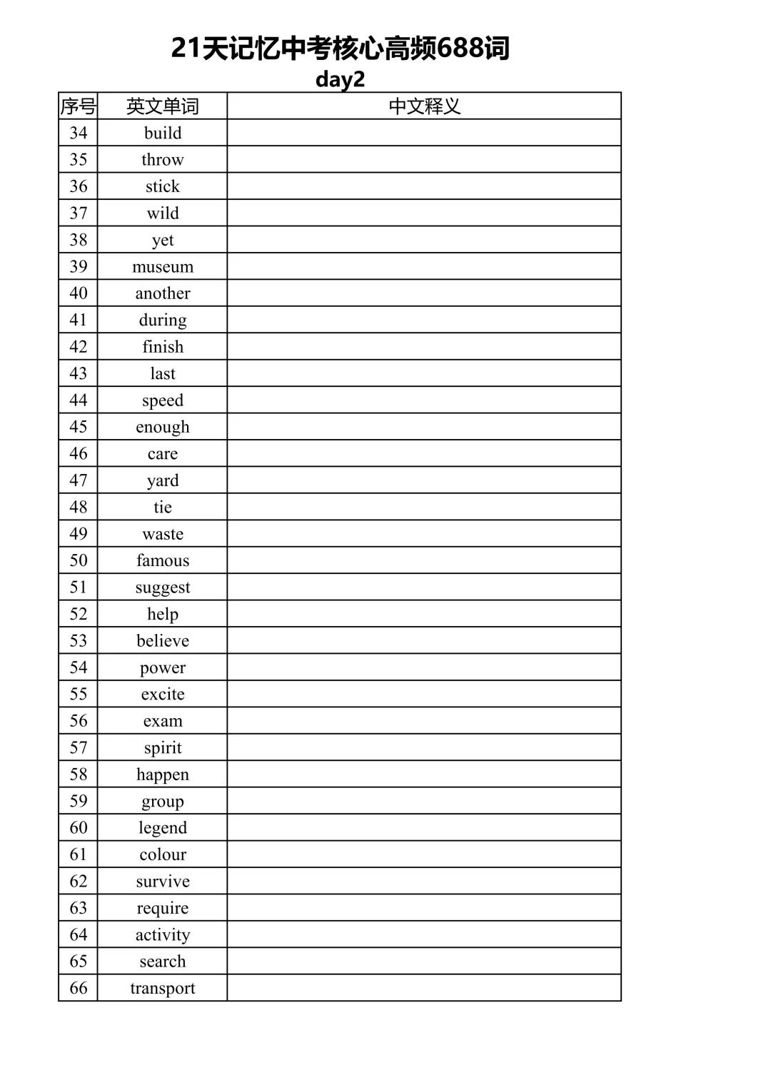 中考单词|21天记忆中考英语核心高频688词汇(背默版)-第5张图片-四季读书网