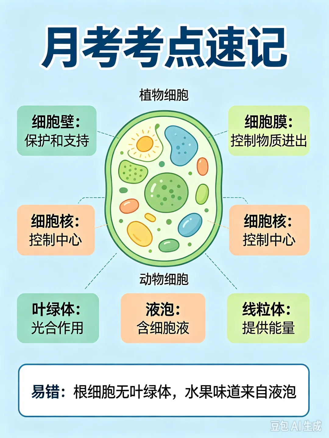 初一生物月考满分攻略|动植物细胞手工模型制作+必考知识点,一篇吃透!-第1张图片-四季读书网