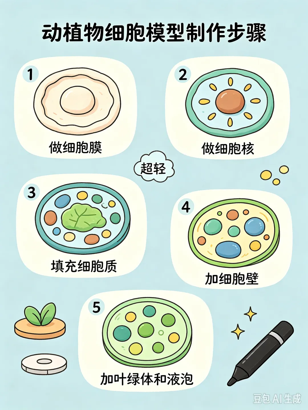 初一生物月考满分攻略|动植物细胞手工模型制作+必考知识点,一篇吃透!-第2张图片-四季读书网