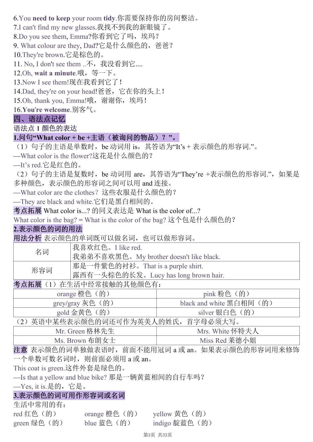 初一新教材 2026 七上英语重点必背提纲梳理汇总,电子打印版!-第3张图片-四季读书网
