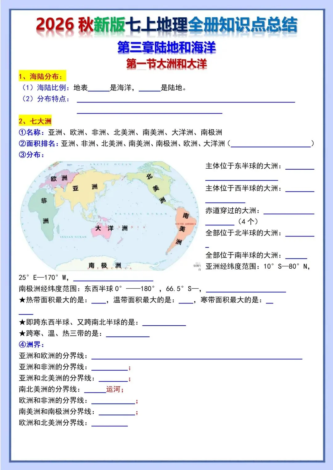 初一新教材 2026 七上地理重点梳理背诵版+填空版,电子打印版!-第3张图片-四季读书网 初一新教材 2026 七上地理重点梳理背诵版+填空版,电子打印版!-第3张图片-四季读书网