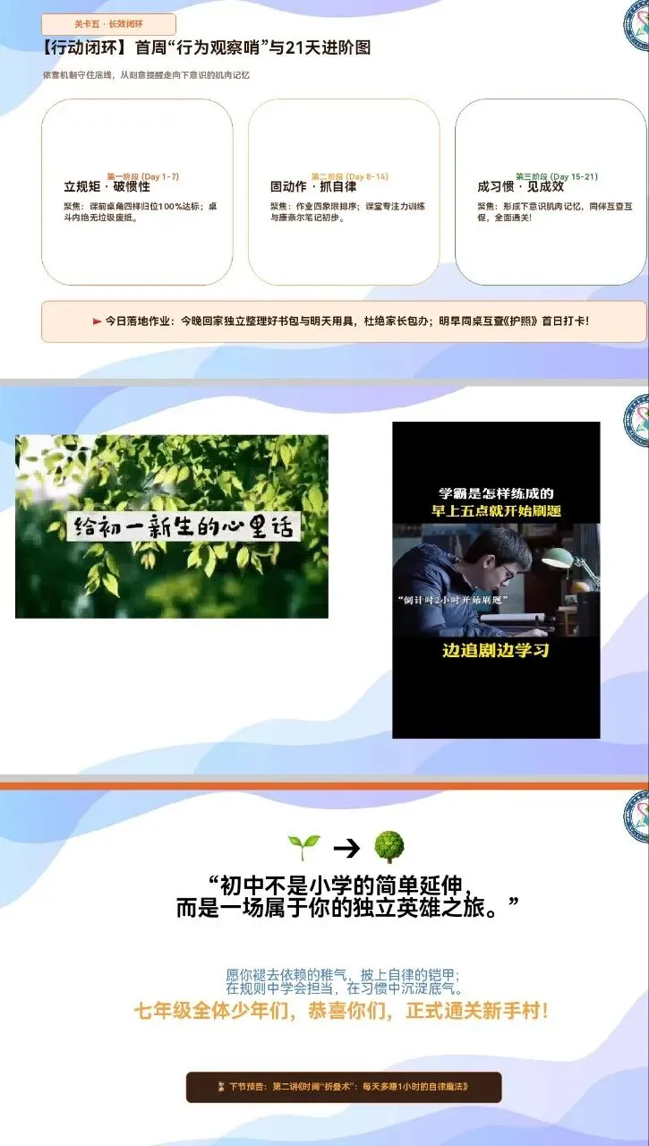 【带班方略】初一前两月怎么带?七年级“知情行意恒”5节班会|第一讲:初中“新手村”通关指南-第4张图片-四季读书网 【带班方略】初一前两月怎么带?七年级“知情行意恒”5节班会|第一讲:初中“新手村”通关指南-第4张图片-四季读书网