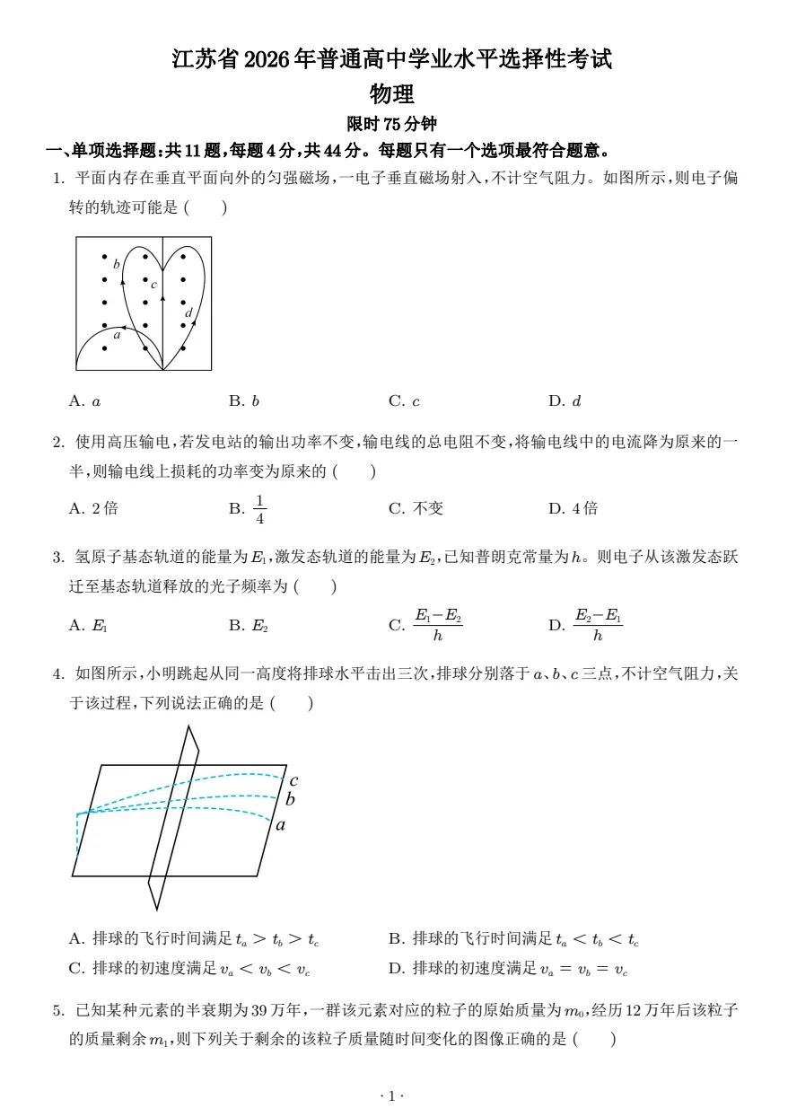 2026年【江苏卷】高考真题+答案,含全国I、II卷以及历年真题,电子档可下载打印-第12张图片-四季读书网 2026年【江苏卷】高考真题+答案,含全国I、II卷以及历年真题,电子档可下载打印-第12张图片-四季读书网
