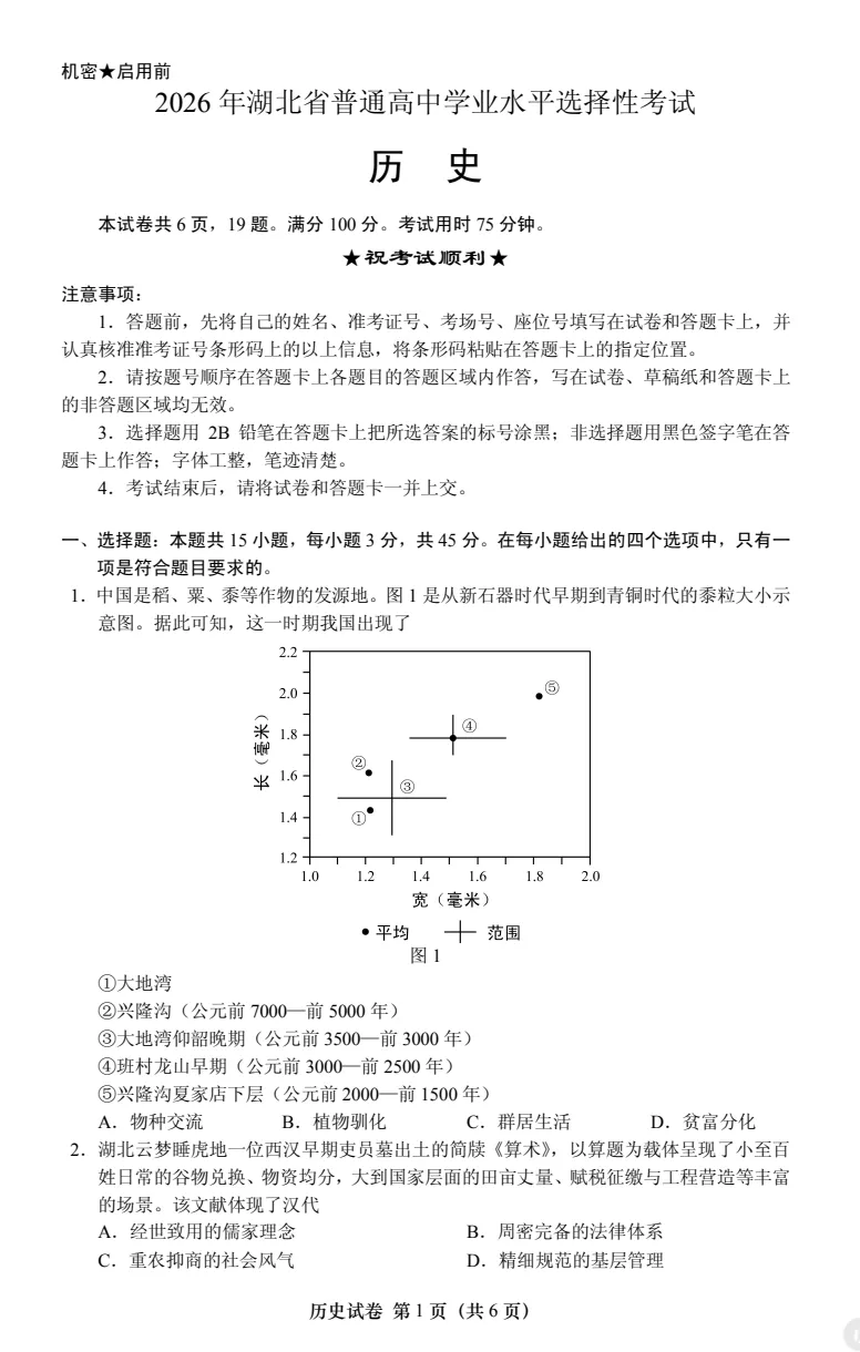 2026年【湖北卷】高考真题+答案,含全国I、II卷以及历年真题,电子档可下载打印-第15张图片-四季读书网 2026年【湖北卷】高考真题+答案,含全国I、II卷以及历年真题,电子档可下载打印-第15张图片-四季读书网