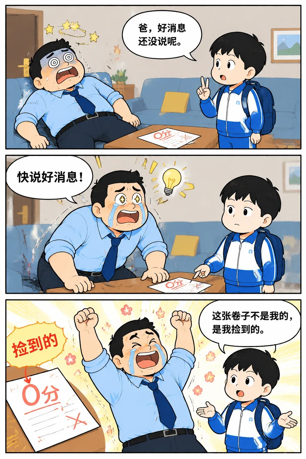 父亲拿着0分试卷回家开训,儿子淡定说好消息坏消息,刚以为是捡的,班主任电话补刀他根本没交-第3张图片-四季读书网