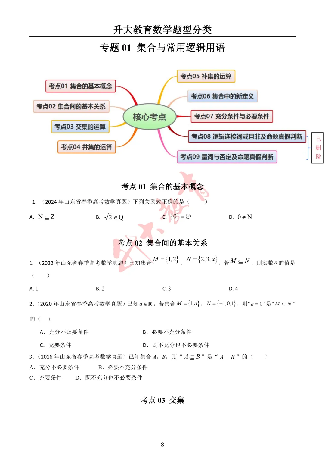 山东春考数学近十年真题按题型分类整理!-第2张图片-四季读书网 山东春考数学近十年真题按题型分类整理!-第2张图片-四季读书网