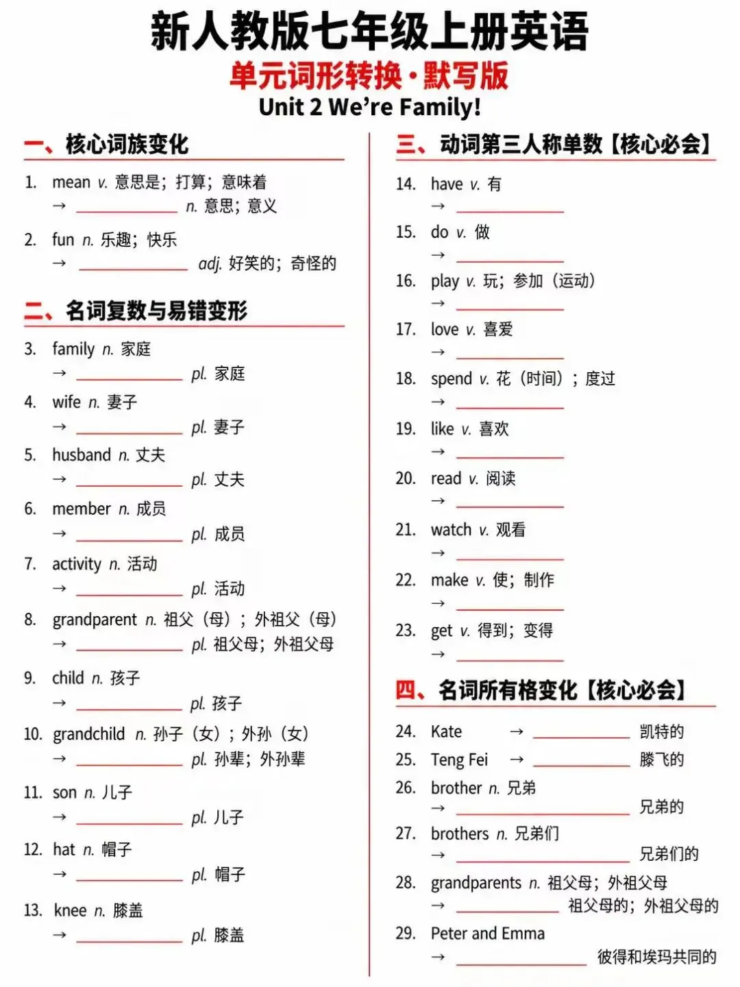 初一丨2026七年级上册人教版英语单元转换背诵版+空白版-第6张图片-四季读书网 初一丨2026七年级上册人教版英语单元转换背诵版+空白版-第6张图片-四季读书网