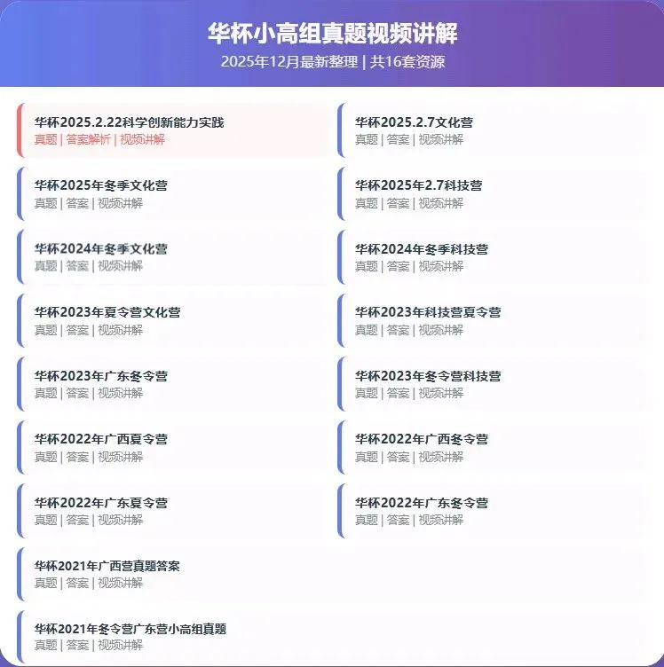 华杯小高组真题视频讲解最新整理,一共16套(文化营,科技营,科学创新能力)-第1张图片-四季读书网 华杯小高组真题视频讲解最新整理,一共16套(文化营,科技营,科学创新能力)-第1张图片-四季读书网
