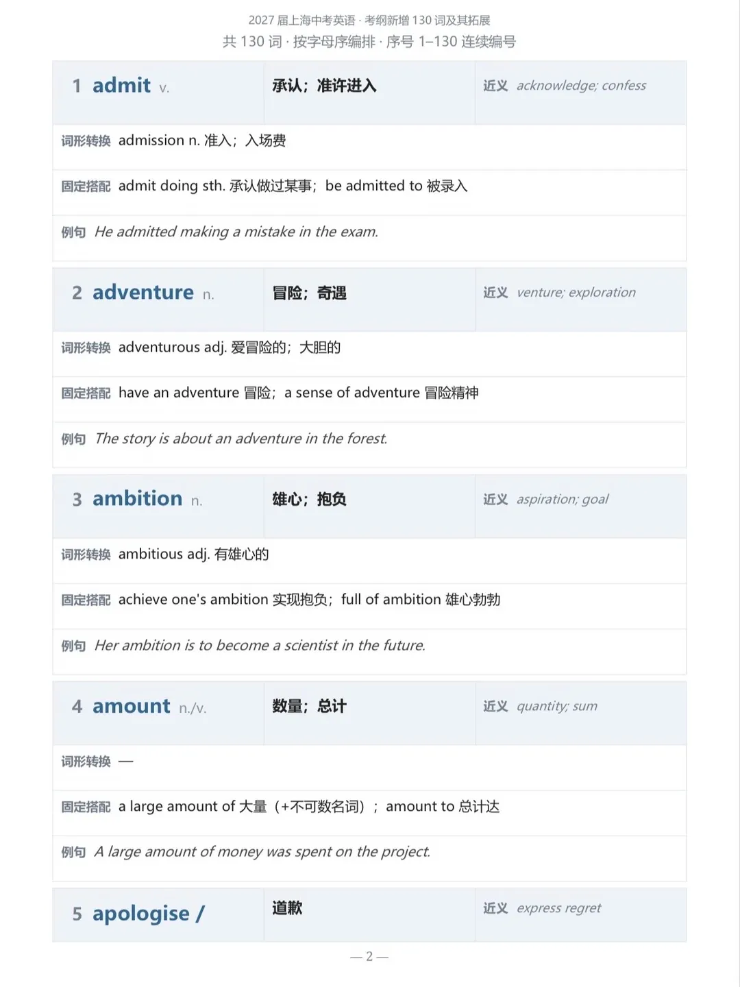 27届上海中考英语,考纲新增130词整理完毕-第5张图片-四季读书网