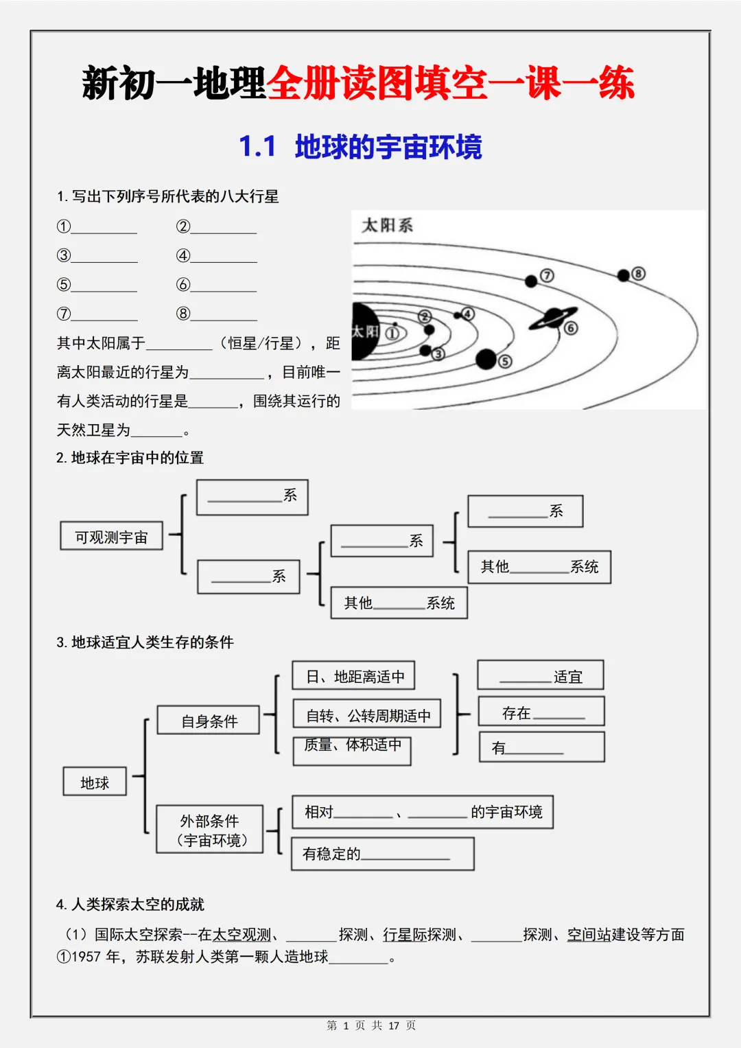 【初一】2026秋七年级上册地理全册知识点《地图填空一课一练》,有高清完整版可打印-第3张图片-四季读书网