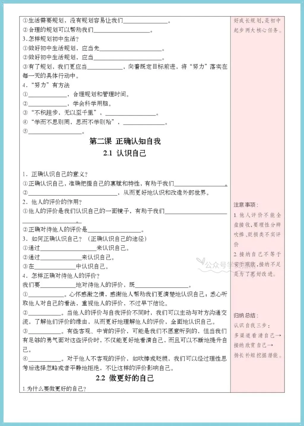 初一道法|2026-2027学年七上道法思维导图式提纲+知识清单背默汇总-第12张图片-四季读书网