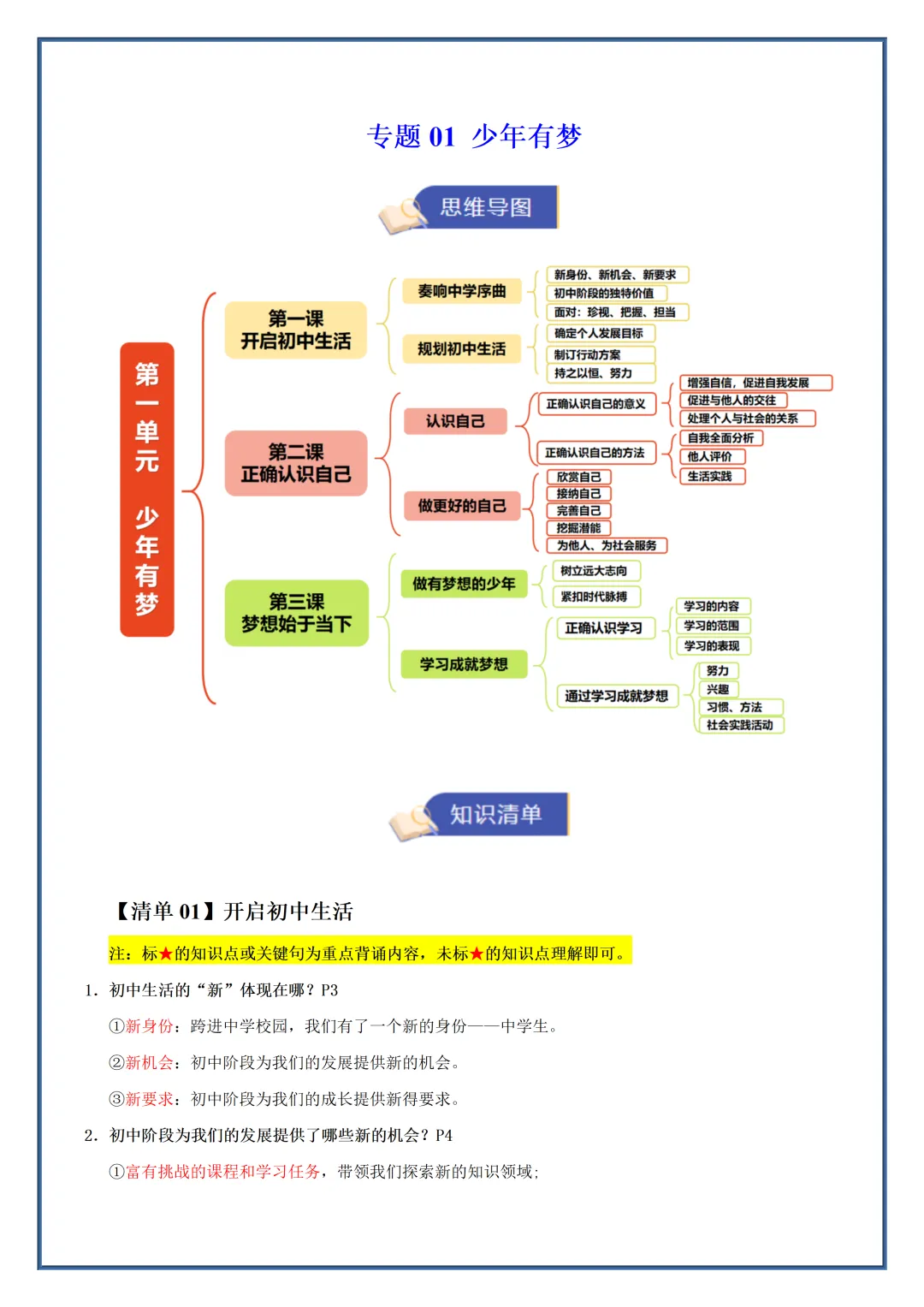 初一2026新教材七年级上册道法全册常考知识梳理汇总(电子版可打印)-第2张图片-四季读书网