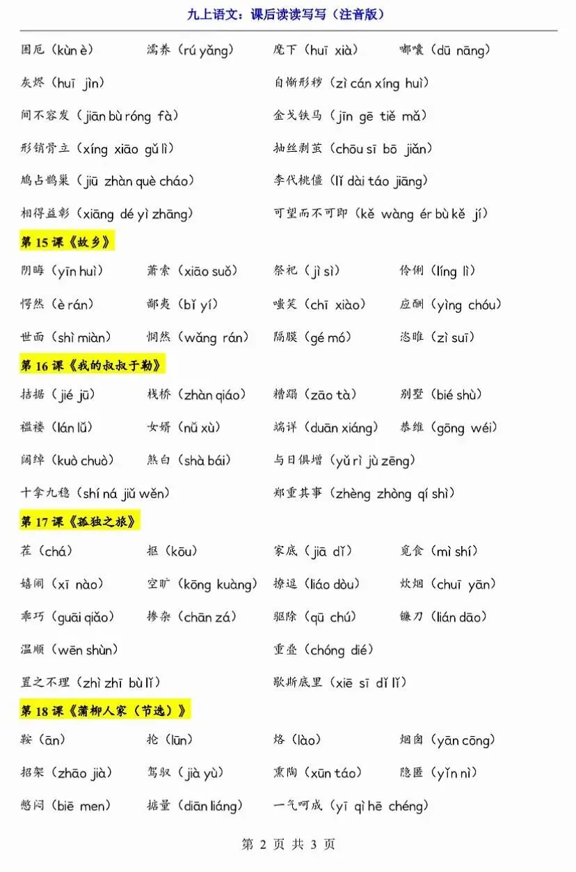 【初三】2026新教材九上语文全册必背高频考点知识点总结(高清版可打印)-第9张图片-四季读书网