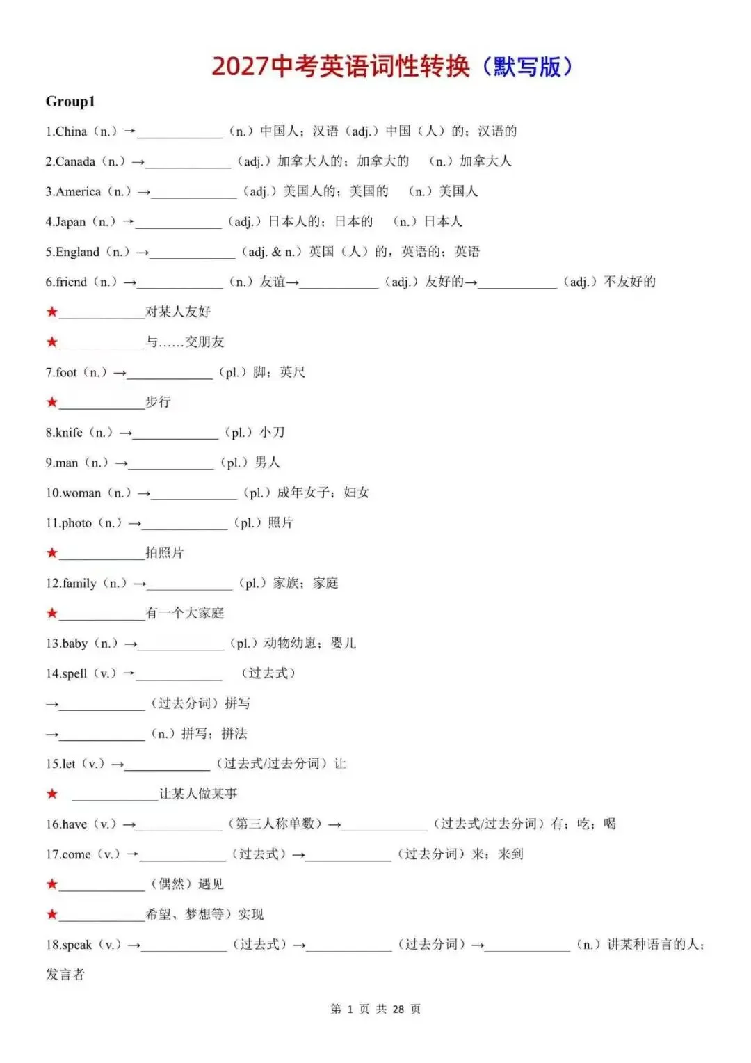2027中考英语高频必背词性转换(默写+背诵版)-第1张图片-四季读书网 2027中考英语高频必背词性转换(默写+背诵版)-第1张图片-四季读书网