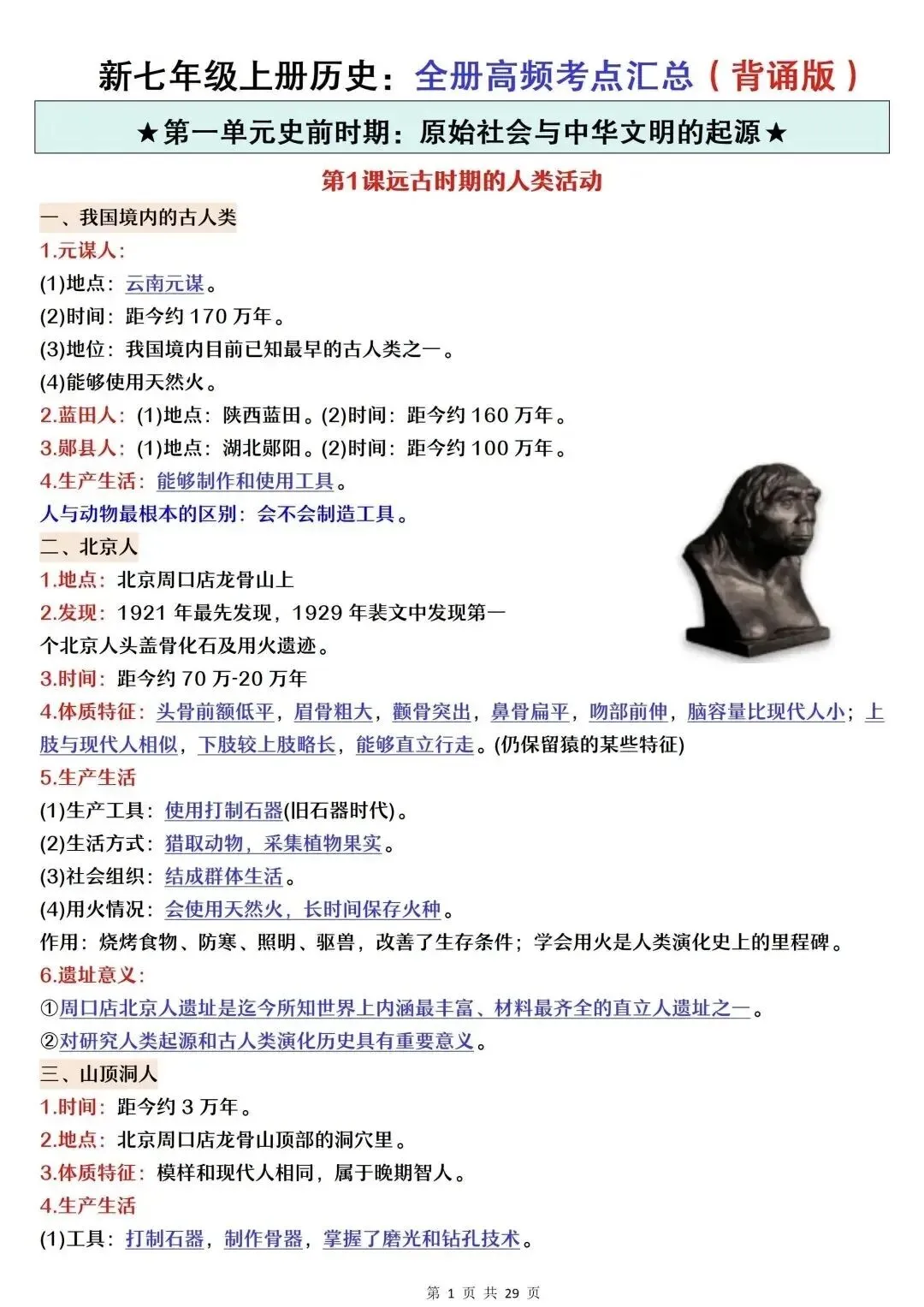 初一新版 2026 七上历史全册核心知识梳理必背总结,电子打印版!-第1张图片-四季读书网