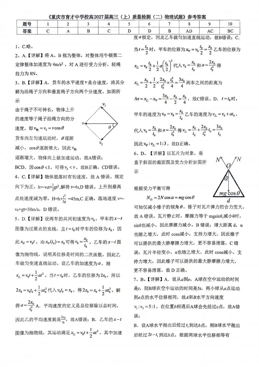优质试卷!重庆育才高三物理 必修一到万有引力检测(含答案)-第7张图片-四季读书网