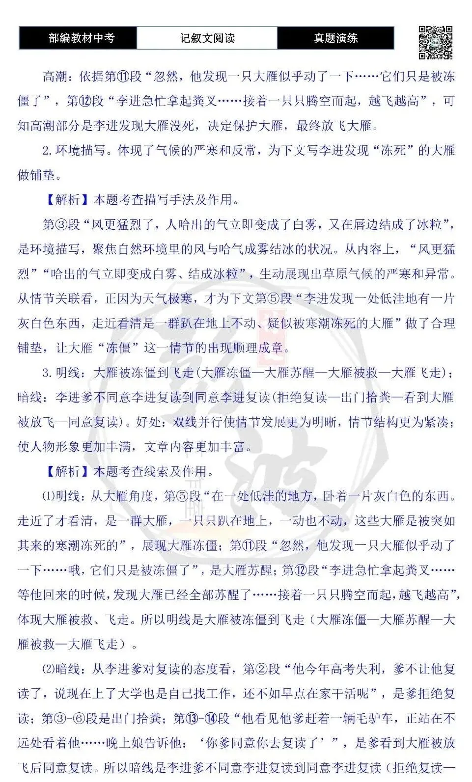 【中考现代文阅读-真题演练】52-大雁快飞-思维导图+试题精析-第9张图片-四季读书网