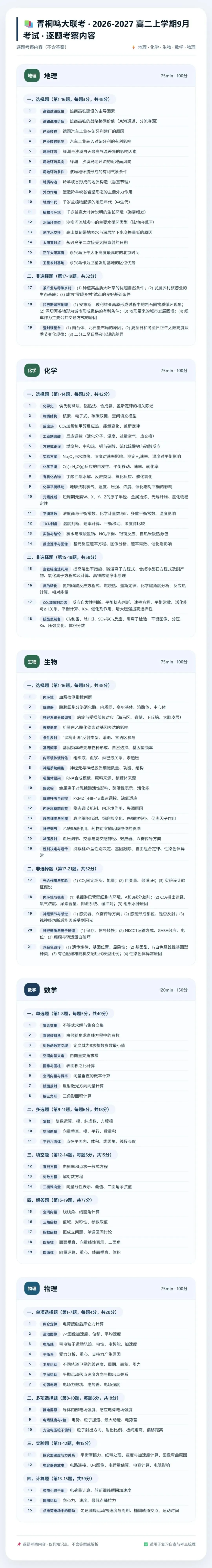 高二试卷——河南省青桐鸣大联考2026-2027学年高二上学期过程性作业评价(PDF可下载)-第1张图片-四季读书网