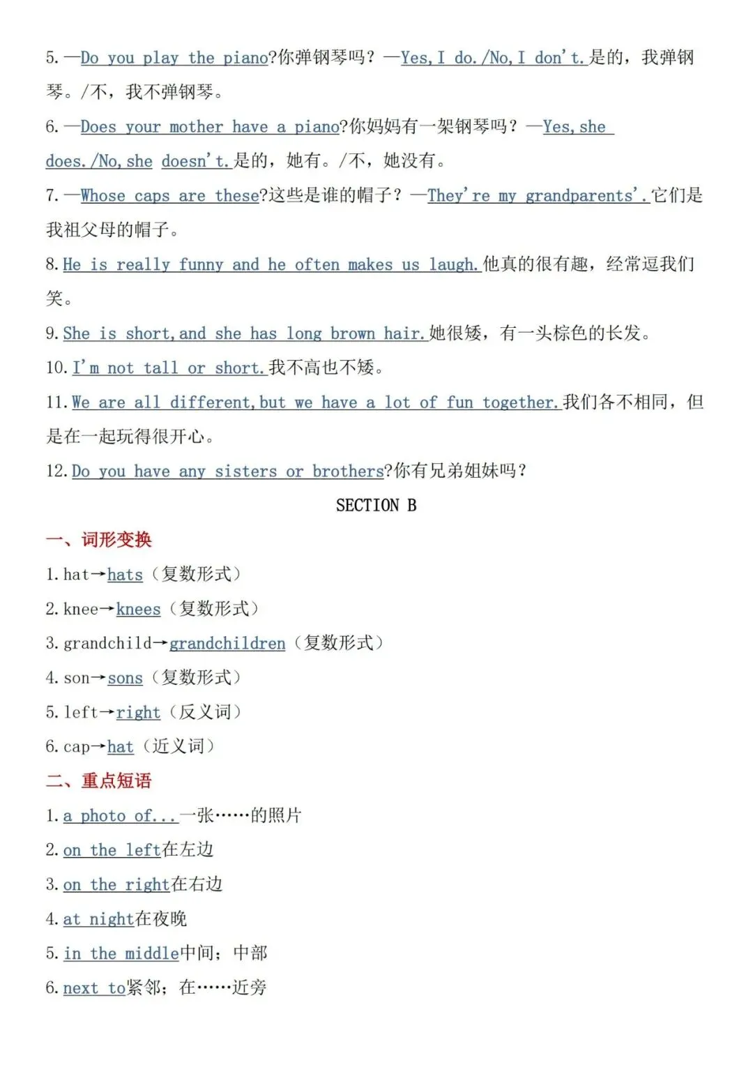 初一七年级(上)英语知识点汇总(单词 短语 句型 语法)-第7张图片-四季读书网 初一七年级(上)英语知识点汇总(单词 短语 句型 语法)-第7张图片-四季读书网