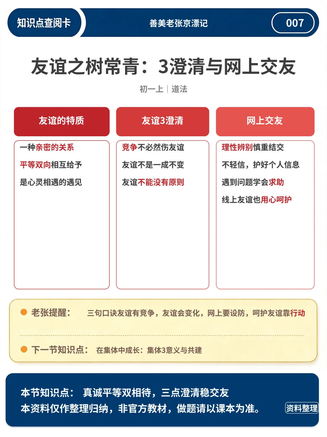 初一上道法:11 张速查卡,开卷考试不翻书-第2张图片-四季读书网