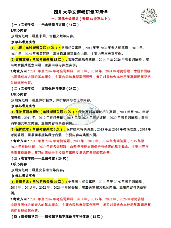 四川大学文博真题、考点考频及复习清单-第27张图片-四季读书网