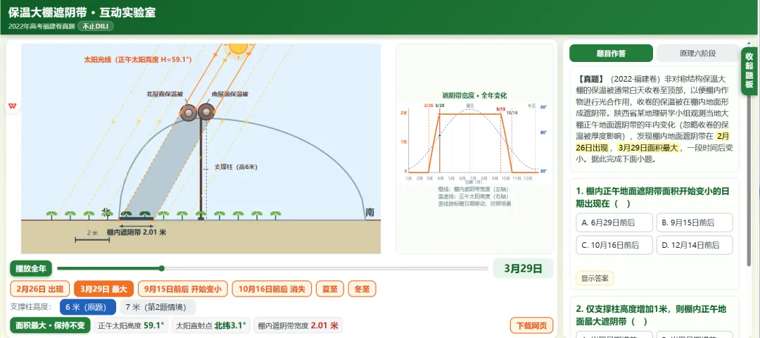 真题可视化|2022 福建卷:保温大棚遮阴带,吃透太阳高度对称日期-第1张图片-四季读书网 真题可视化|2022 福建卷:保温大棚遮阴带,吃透太阳高度对称日期-第1张图片-四季读书网