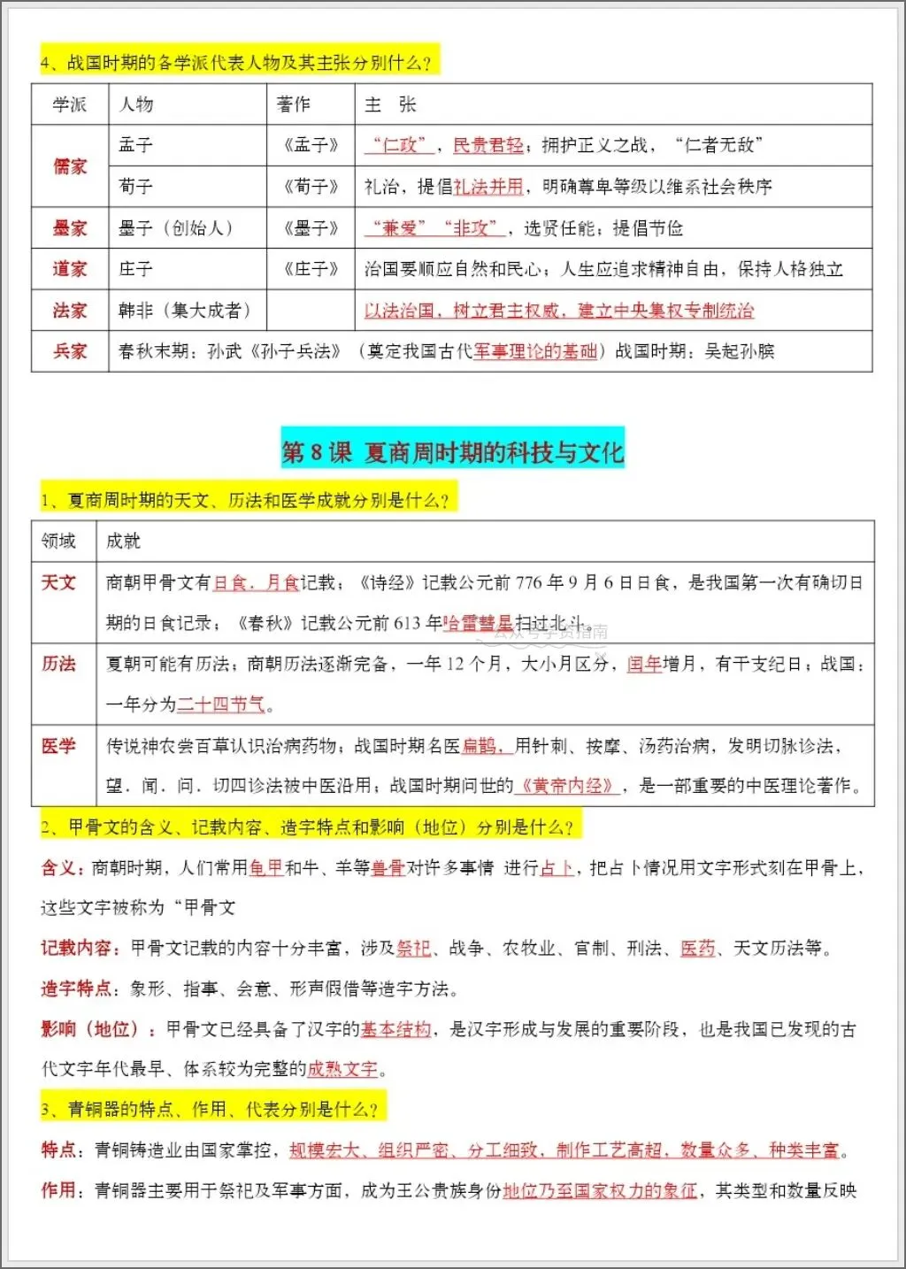 初一历史|2026年七年级上册历史单元知识清单精编版,pdf文档可打印!-第9张图片-四季读书网