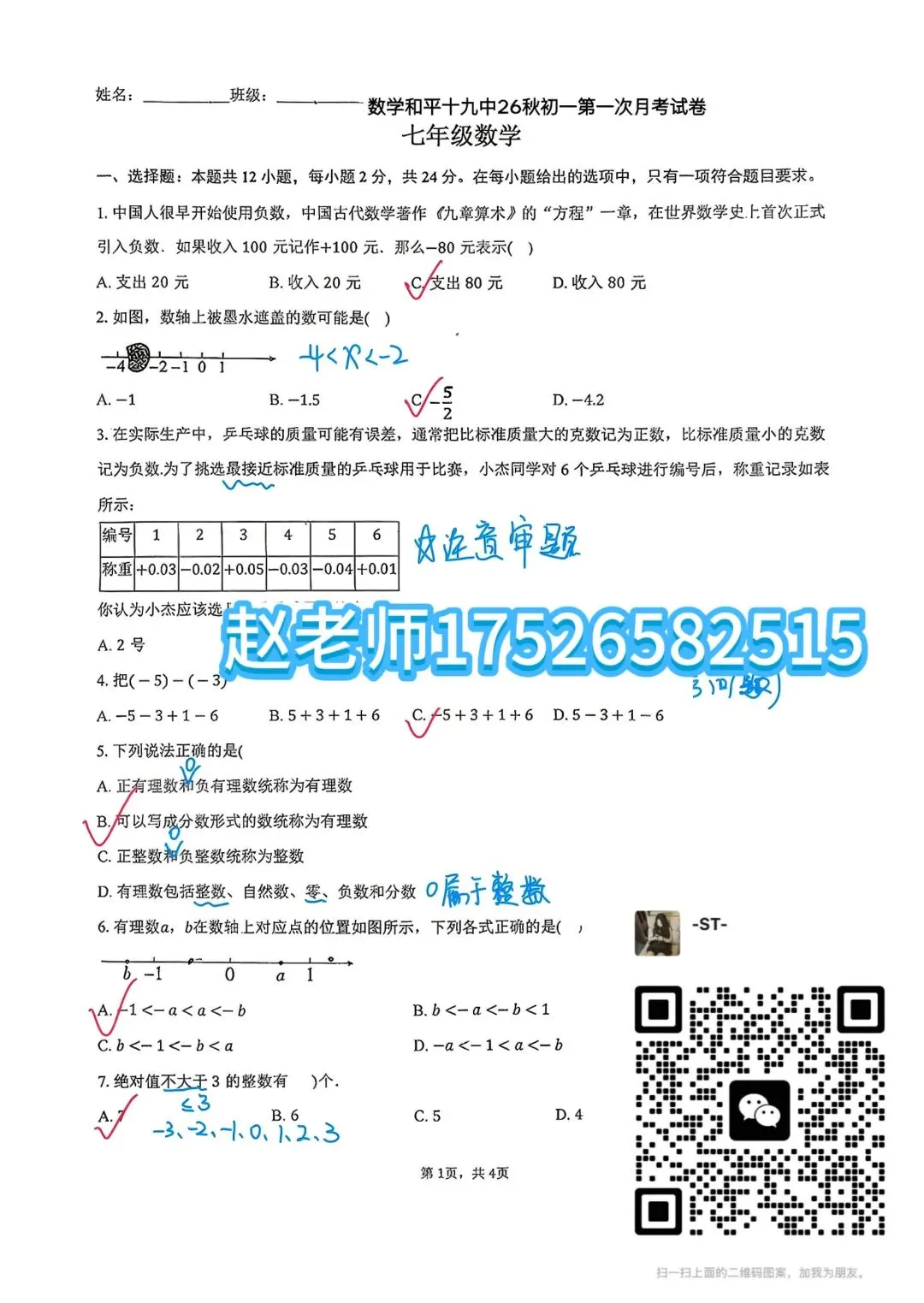 初一数学月考复盘:有理数、数轴易错点全在这套卷子里(附详解)-第1张图片-四季读书网