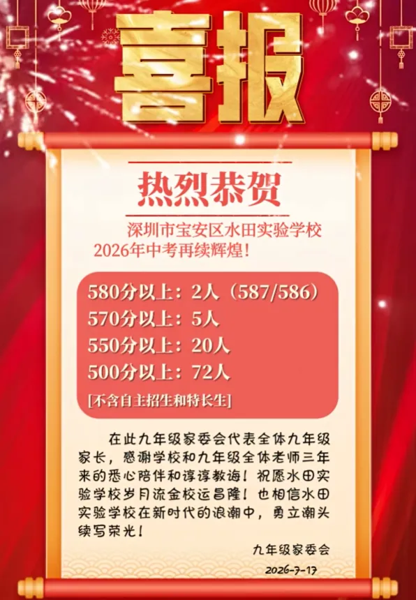 深圳中考盲选志愿怎么定位?参照分行政区 2026 部分初中中考喜报-第23张图片-四季读书网