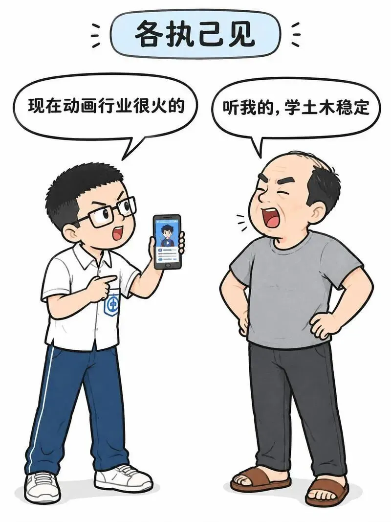 高考填志愿,父子起了争执.儿子“爸我想学动画设计”爸爸“那玩意能当饭吃吗”儿子“现在动画行业很火的”爸爸“听我的,学土木稳定”儿-第2张图片-四季读书网
