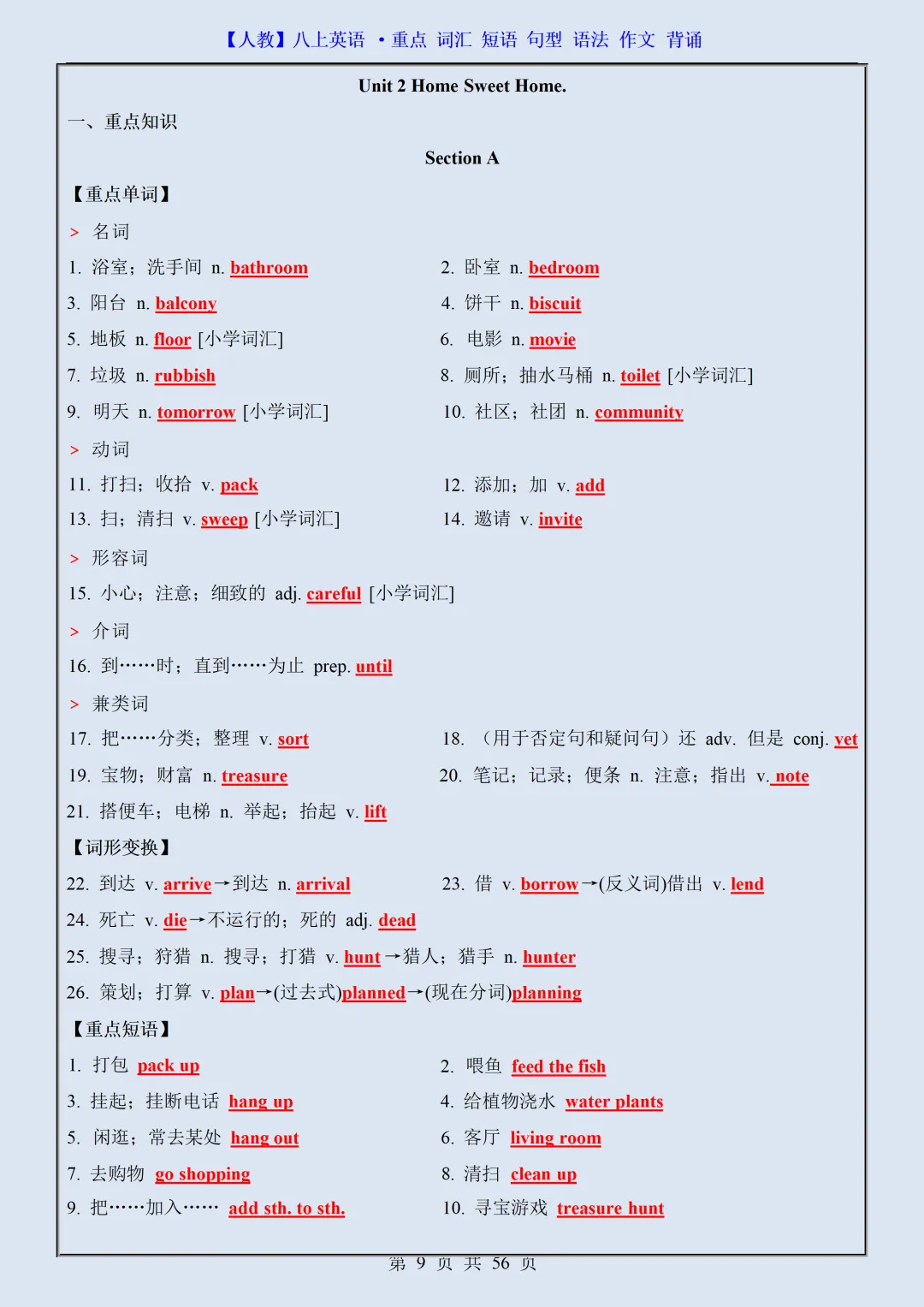【初二】2026新教材八上英语重点词汇·短语·句型·语法·作文背诵(高清版可打印)-第13张图片-四季读书网