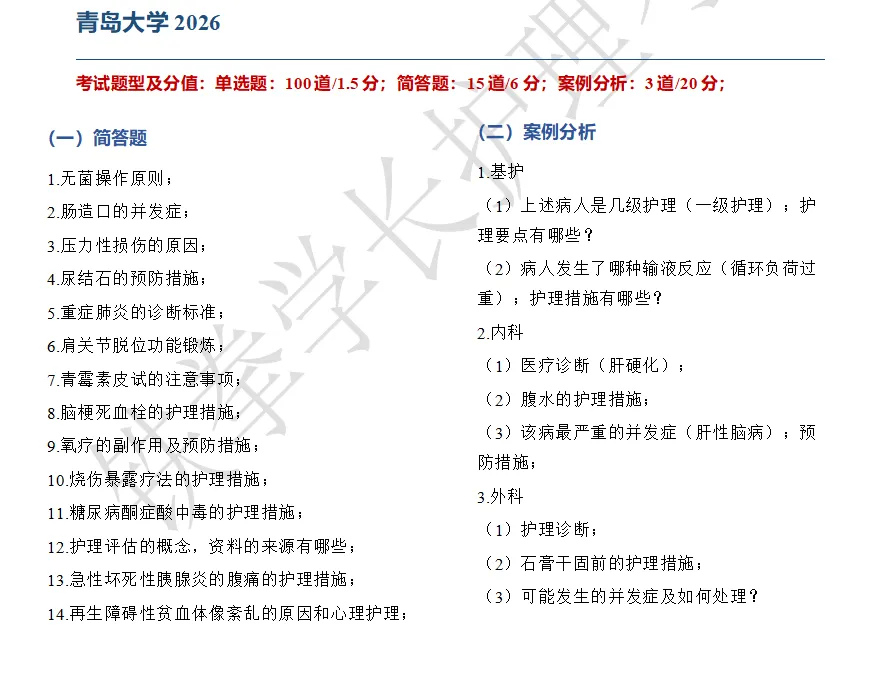 山东大学、青岛大学、滨州医学院护理考研回忆版真题-第14张图片-四季读书网 山东大学、青岛大学、滨州医学院护理考研回忆版真题-第14张图片-四季读书网