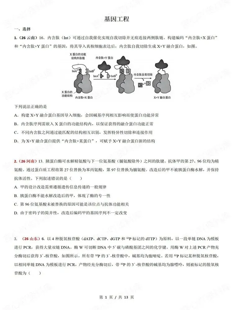 高中生物-真题专项针对训练测验基因工程高考练习-第2张图片-四季读书网 高中生物-真题专项针对训练测验基因工程高考练习-第2张图片-四季读书网