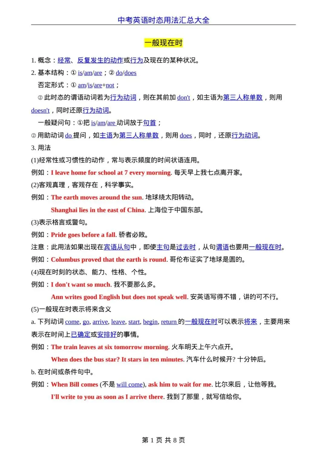 中考英语时态用法考点知识点总结,电子版可打印!-第2张图片-四季读书网 中考英语时态用法考点知识点总结,电子版可打印!-第2张图片-四季读书网